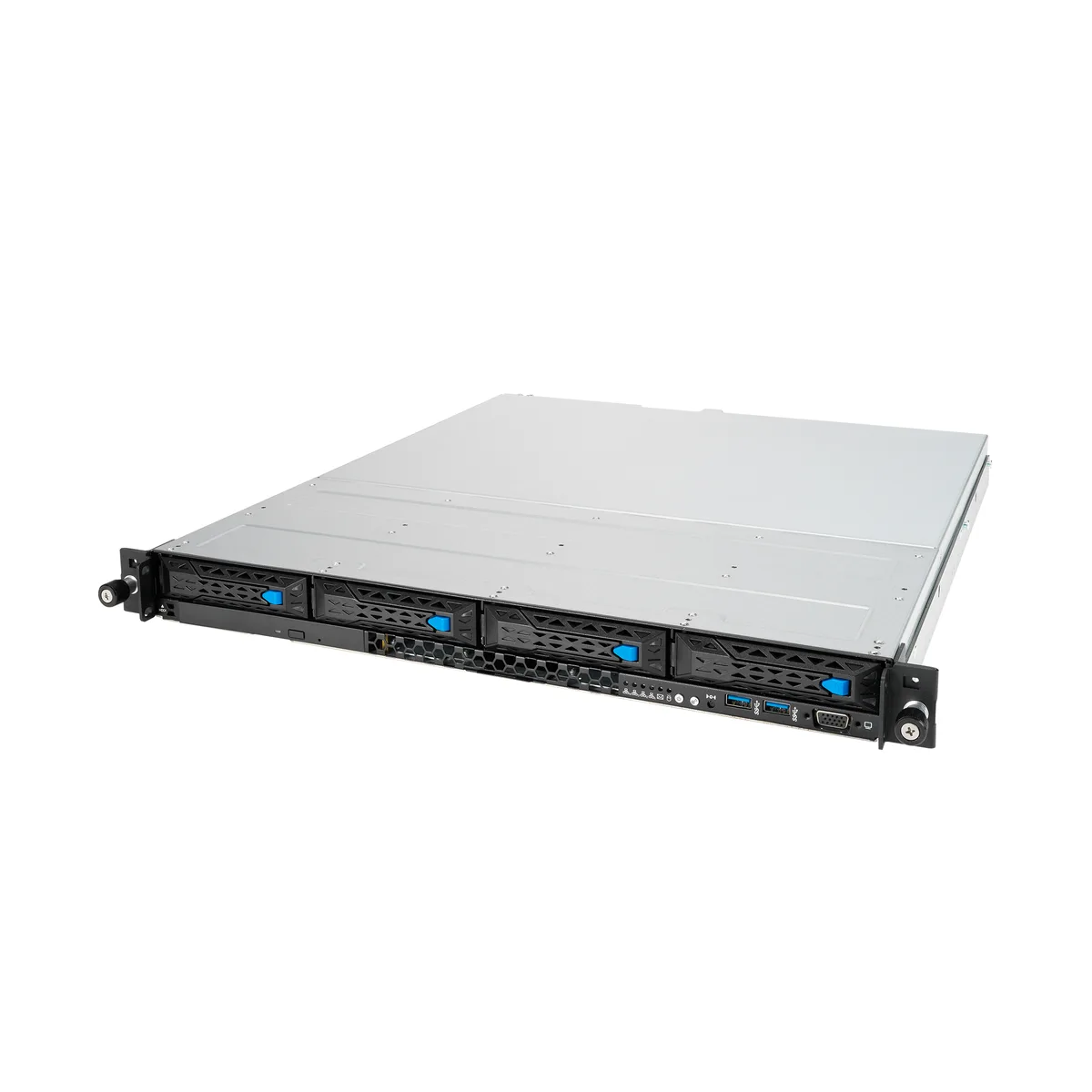 ASUS ASUS RS300-E11-WOCPU012Z 1U rackmount barebone server, LGA 1200, 4 DDR4 slots, 128 GB max, 4×3.5" bays — product photo