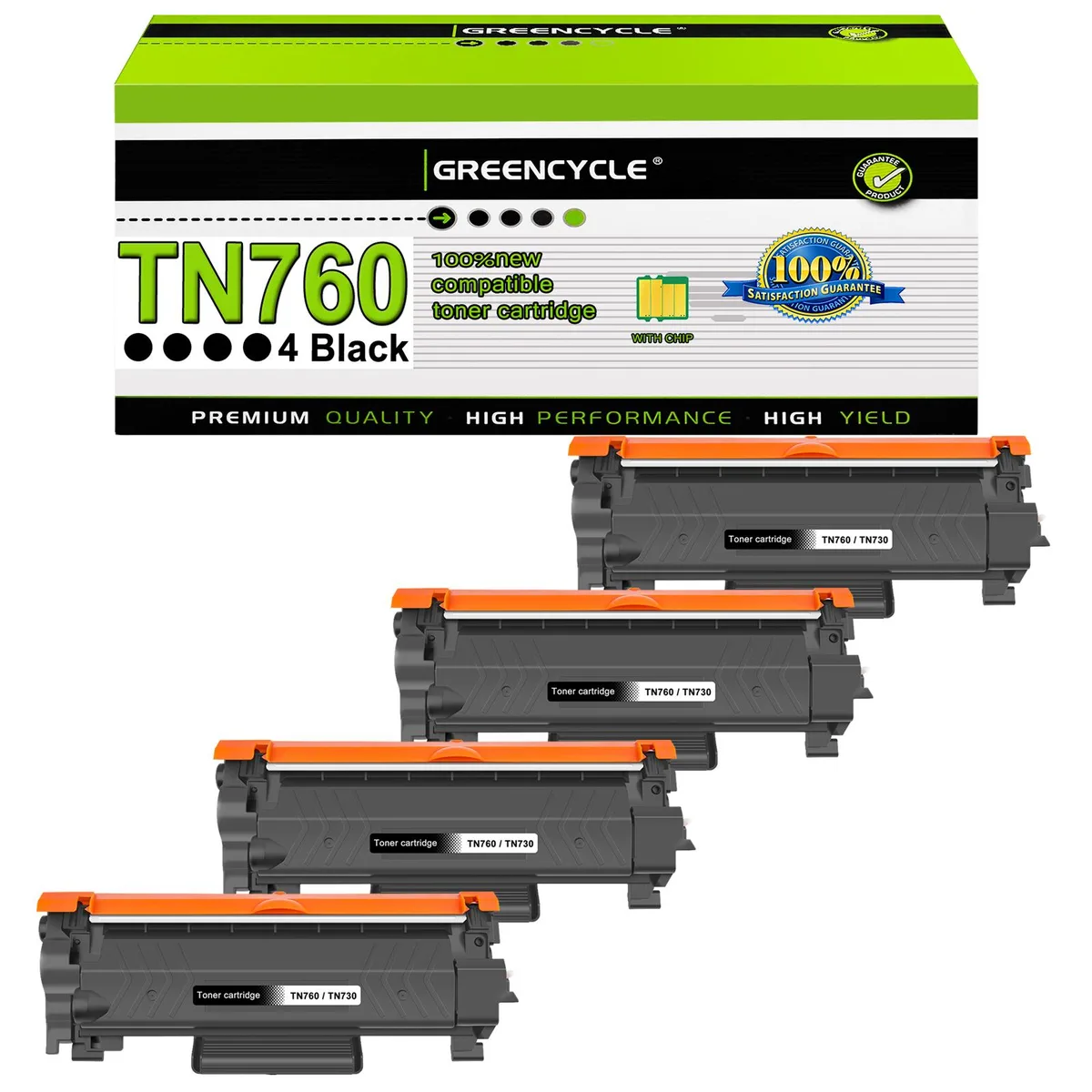 GREENCYCLE GREENCYCLE TN760 Black Toner Cartridge With Chip 4-Pack 3000 Pages — product photo