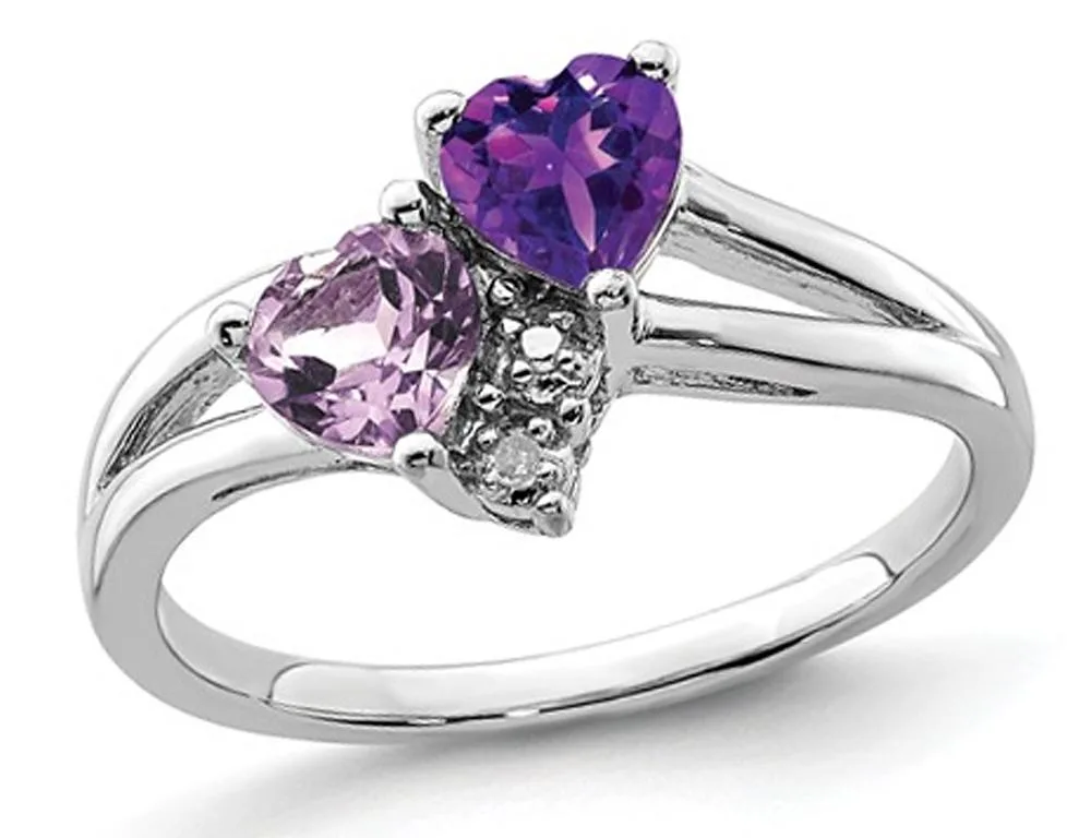 Gem &amp; Harmony Gem &amp; Harmony Amethyst &amp; Pink Quartz Heart Ring 0.79 ct 925 Sterling Silver — product photo