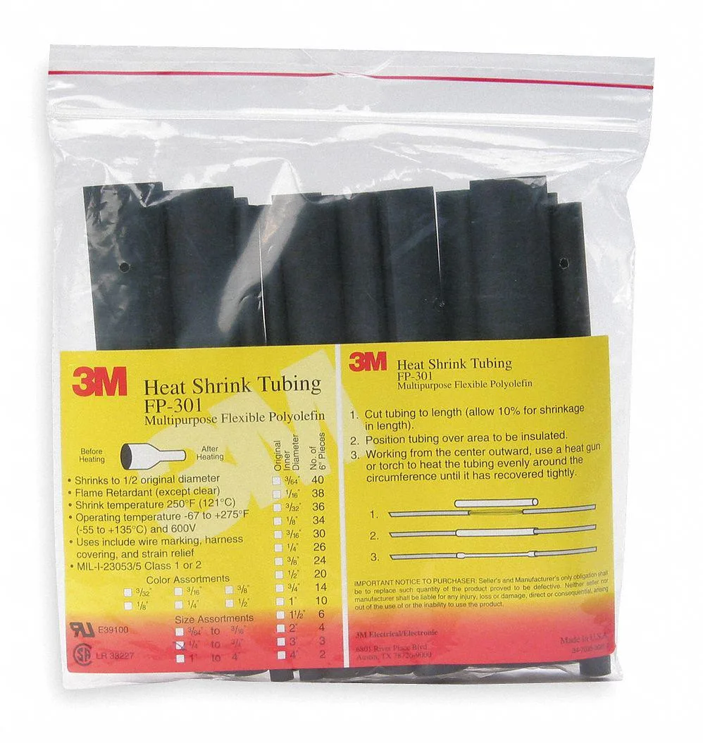 3M 3M FP301 3/32" Black Heat Shrink Tube 6" 10-Pack — product photo