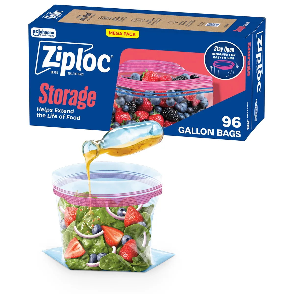 Pack of 96 beige plastic stand-up storage bags with zipper closure