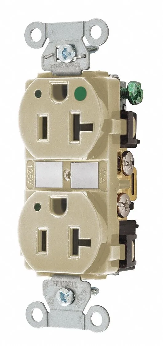 Ivory nylon duplex receptacle, flush-mount, grounded, impact-resistant