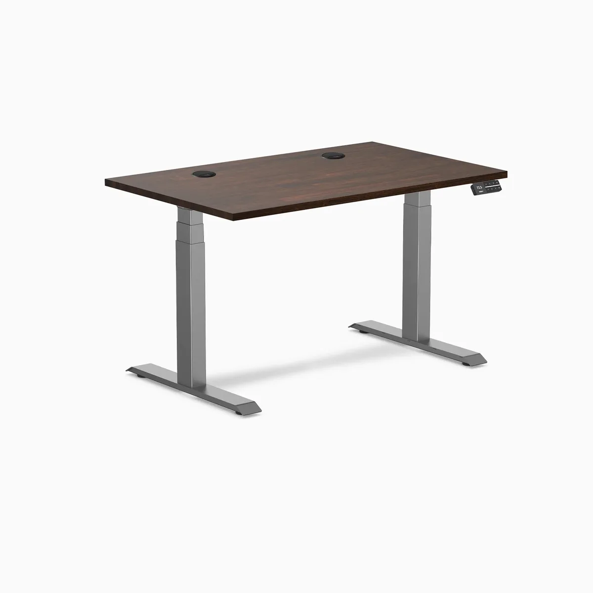 Desky Desky Dual Rubberwood Sit Stand Desk 48 x 30 inches Dark Walnut Space Grey office furniture — product photo