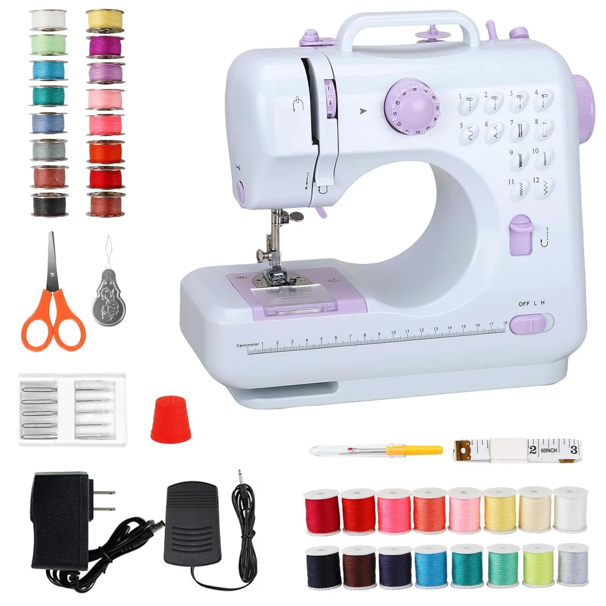  Ninonly Mini Sewing Machine 12 Stitches White Light Purple — product photo
