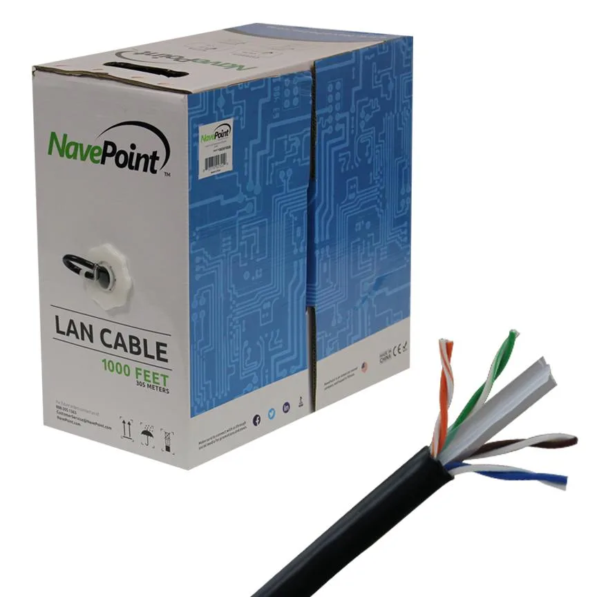 NavePoint NavePoint CAT6 CMR Riser UTP 23AWG 550MHz 1000FT Black Bulk network ethernet cable — product photo