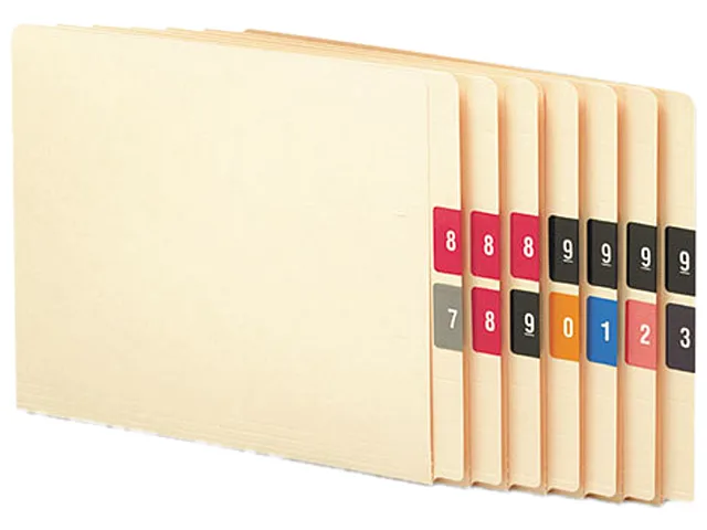 White box containing ten rolls of color-coded numeric labels 0-9