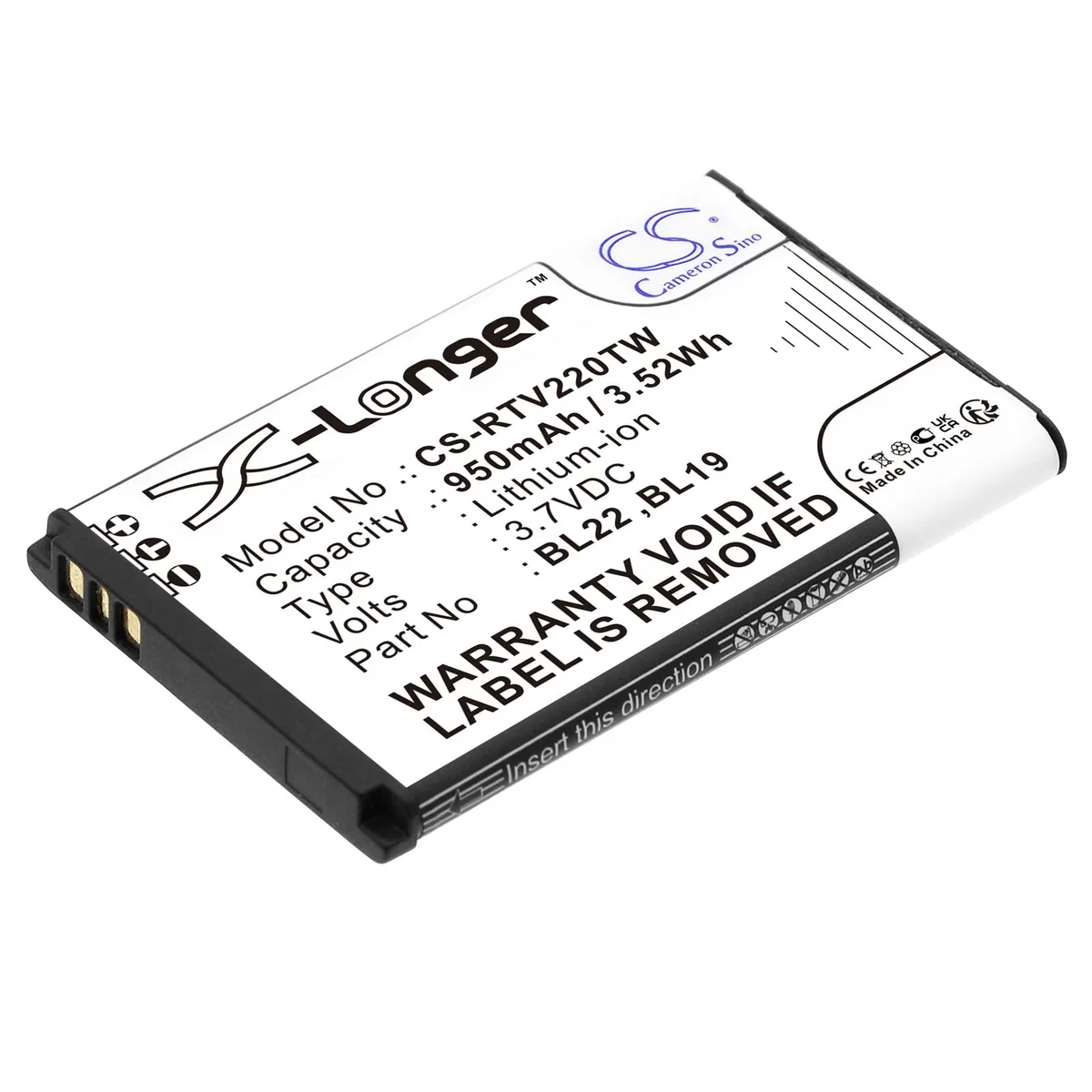 Cameron & Co Cameron & Co DS-CS-RTV220TW two-way radio battery 3.7V 950mAh Li-ion black — product photo