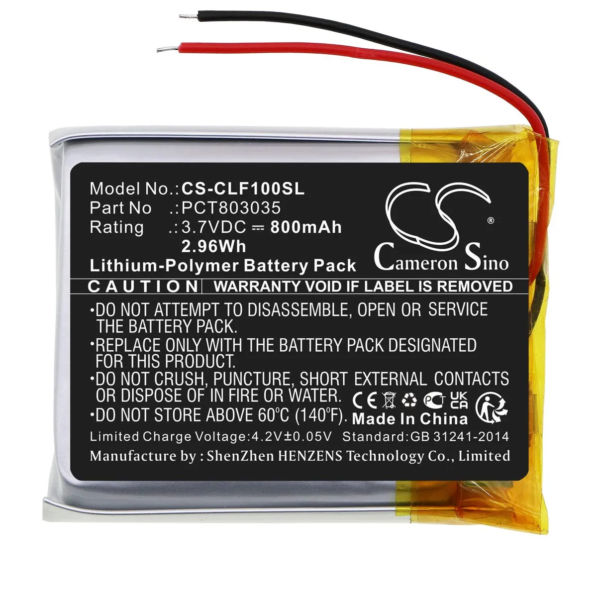  Cameron Sino Replacement Battery for Cleer Enduro anc, Flow 800mAh PCT803035 — product photo