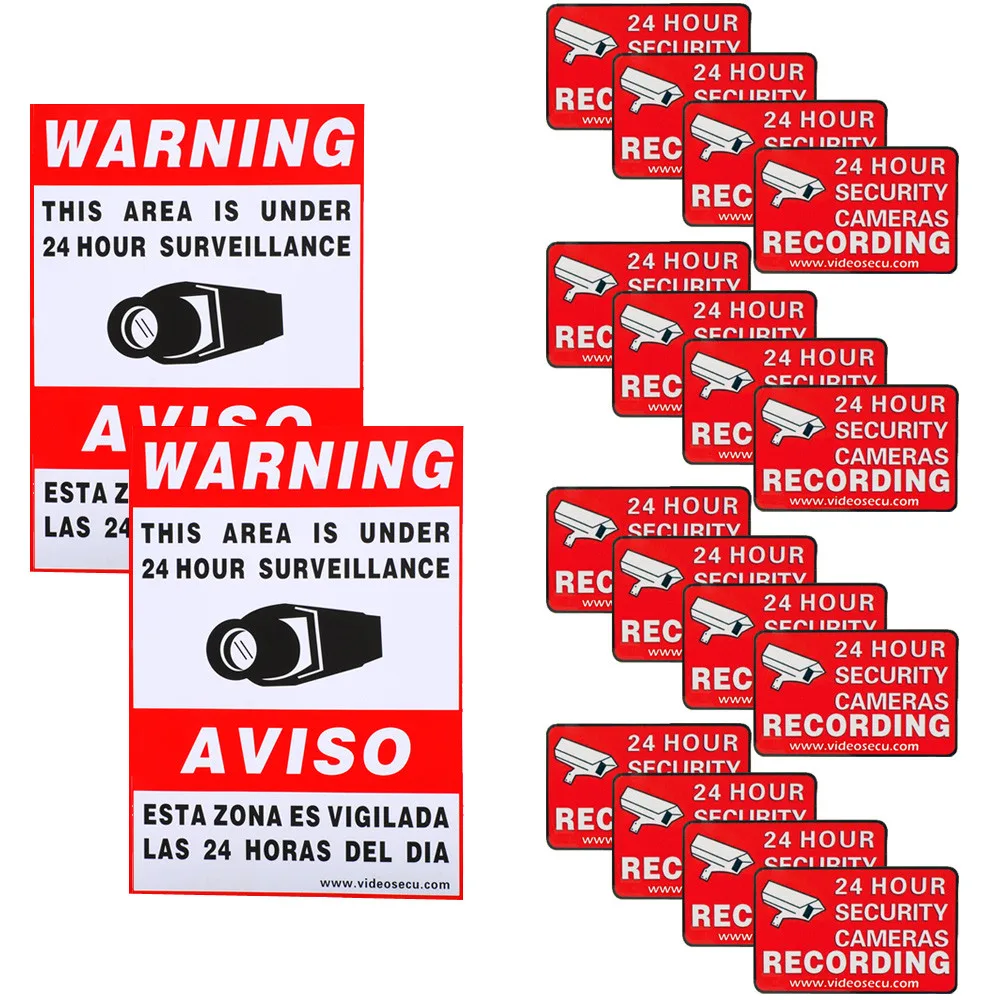 VideoSecu VideoSecu S002K16 Warning Decals 2 Large 16 Small — product photo