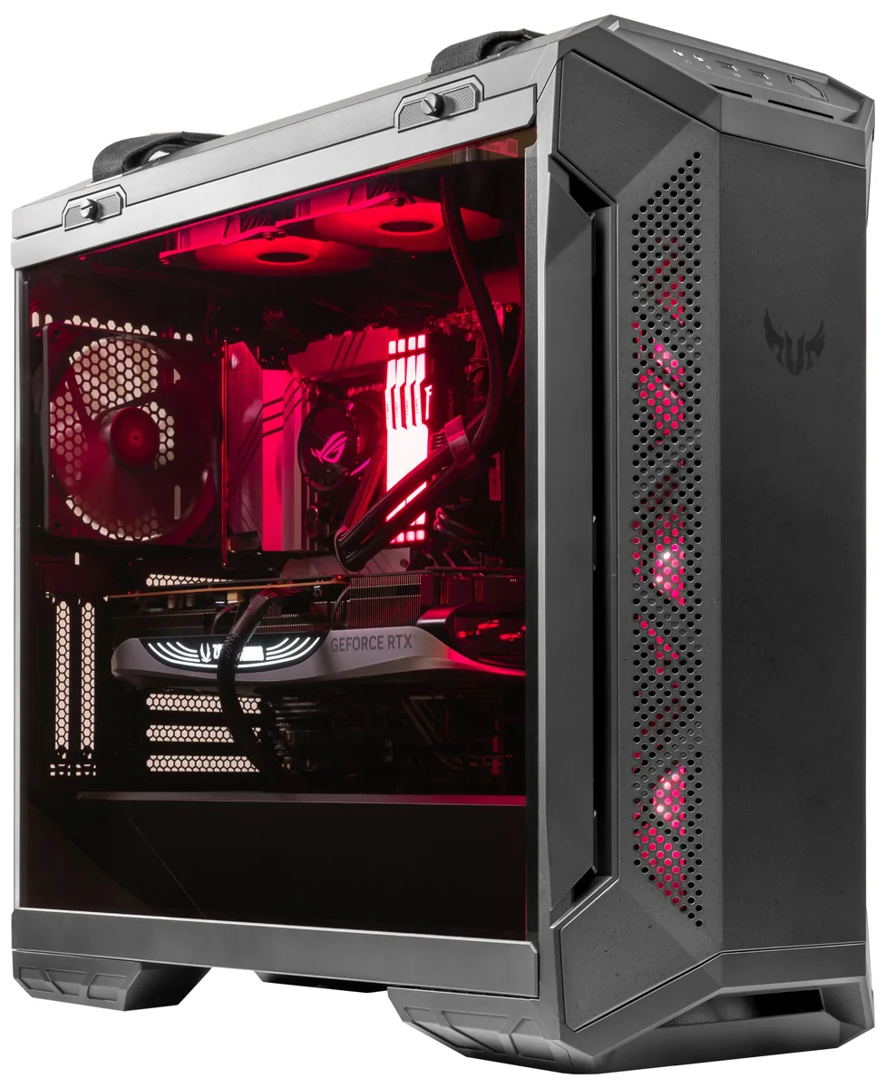 ASUS ASUS TUF GT501 Ryzen 9 9950X3D2 RX 9070 4TB 64GB DDR5 Liquid Cooled gaming PC — product photo