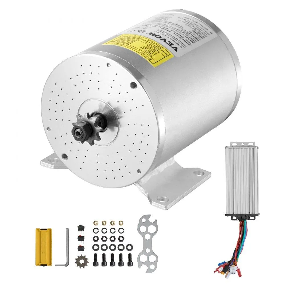 VEVOR 48V 2000W brushless motor kit with controller, silver cylindrical motor and boxed controller