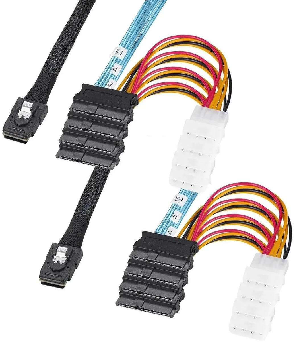 SMUGDESK SMUGDESK SFF8087 to 4×SFF8482 SAS breakout cable with SATA power adapter, 1M/3.3FT, 2Pack — product photo