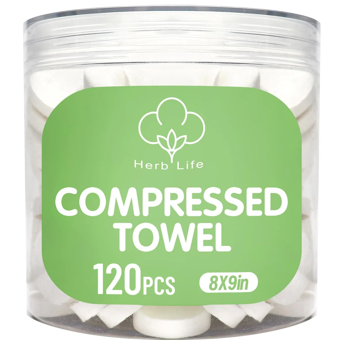  Herb Life 120 Pcs Compressed Cotton Towels 8.7x9 in — product photo