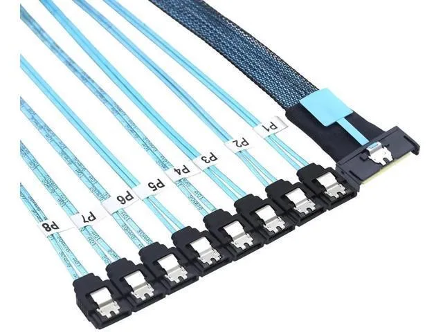 Fervit Fervit MCIO SFF8654 8i to 8 Port SATA 7Pin Cable 32AWG 85 Ohm .8m — product photo