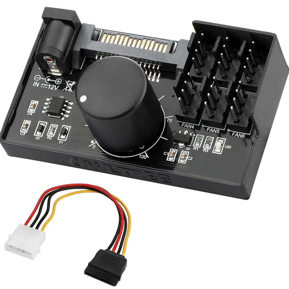 LORDWORLD LORDWORLD 4-Pin 12V PWM Fan Controller 6 Fans SATA DC 5525 60W Knob — product photo