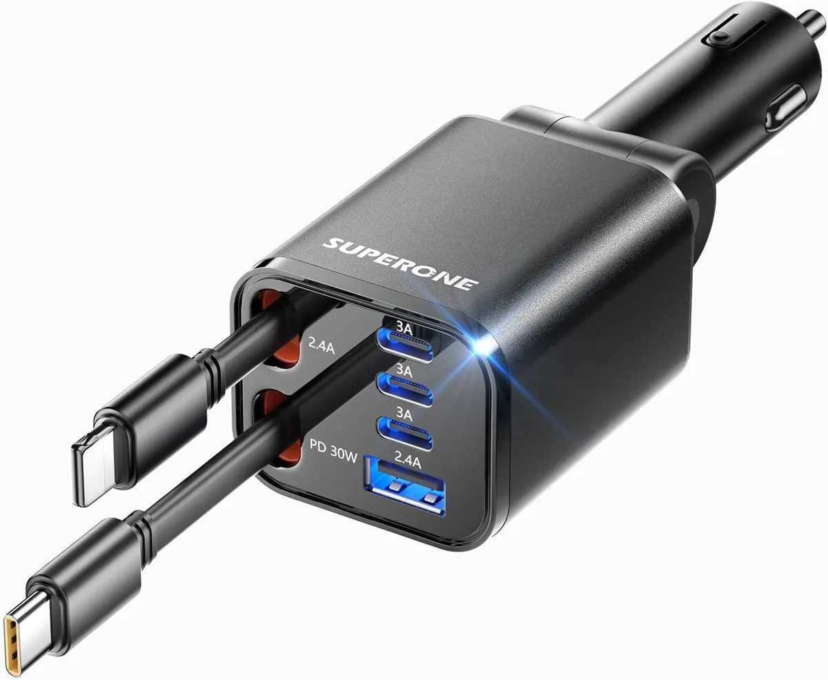 Leelbox Leelbox SUPERONE 99W Retractable Car Charger 80cm Cables Black — product photo