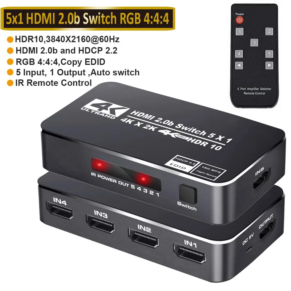 ESTONE ESTONE OZQ3-3 5-port 4K@60Hz HDMI video switch — product photo