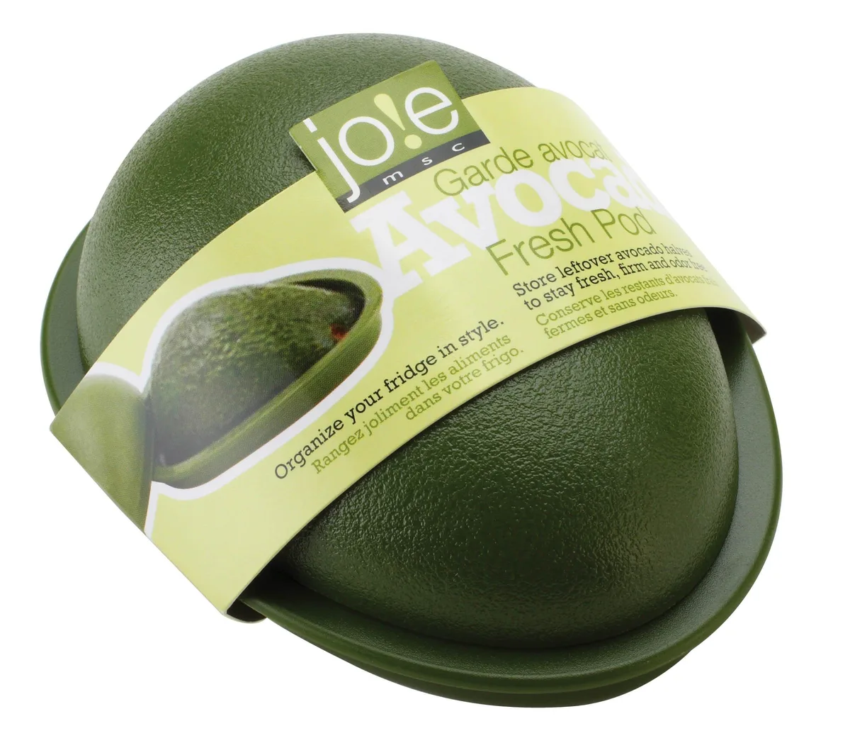 Green avocado-shaped storage container with lid
