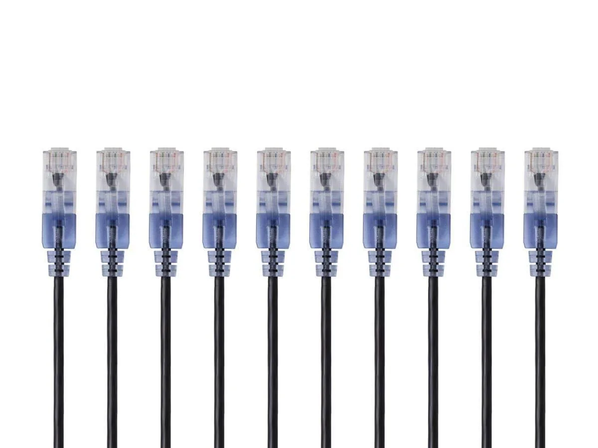  Monoprice Cat6A Ethernet Patch Cable 10-Pack Snagless RJ45 550MHz 10G UTP 30AWG .5ft Black SlimRun — product photo