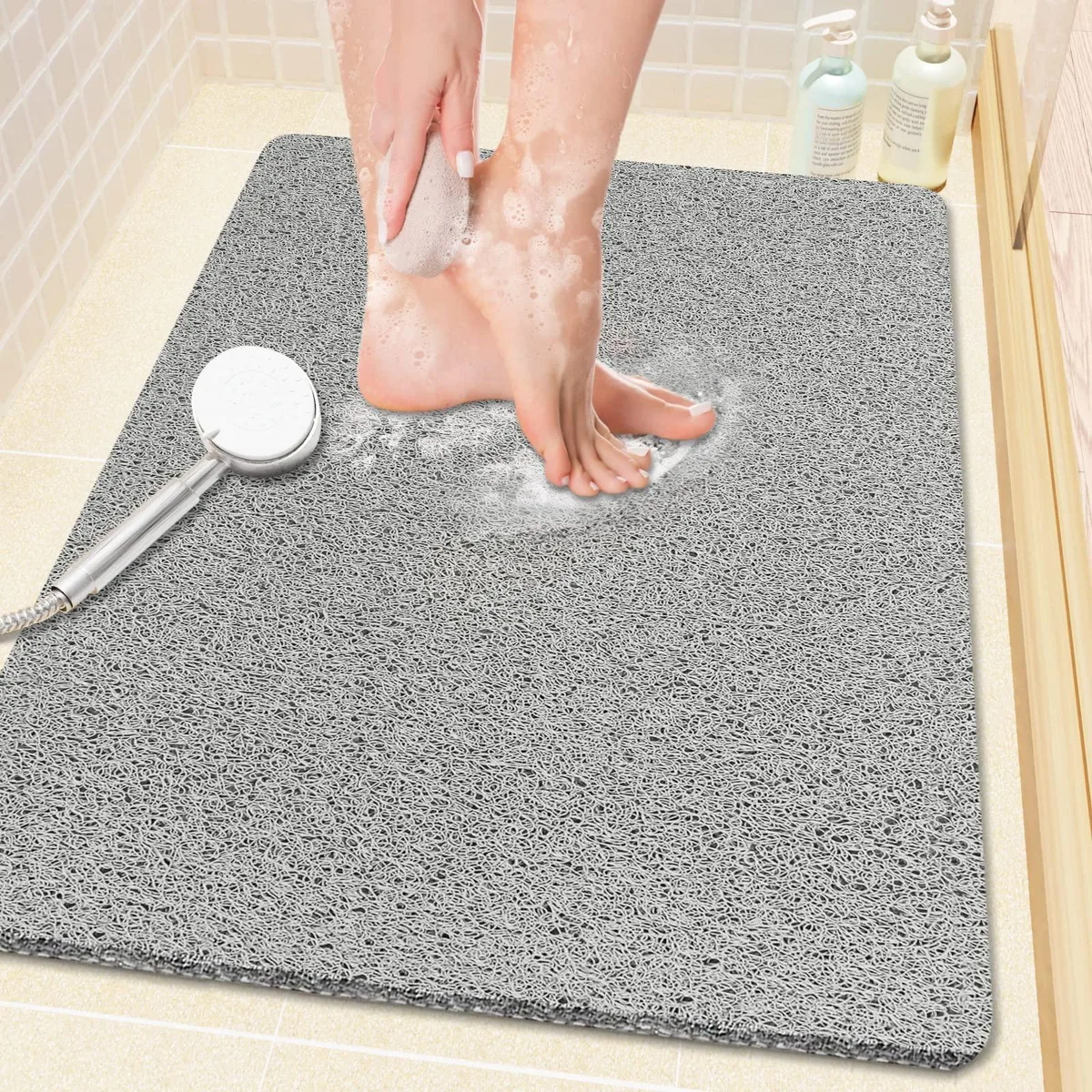  Loofah Non-Slip Shower Mat 24x16 inch Grey — product photo