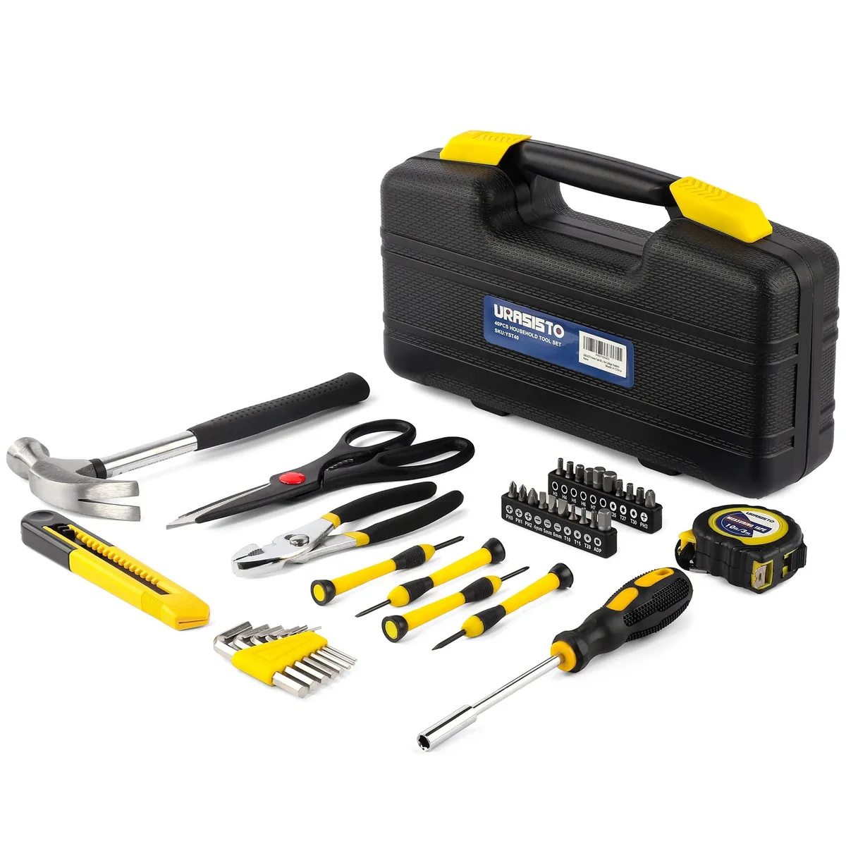 Yellow 40-piece tool set in 12 inch plastic case