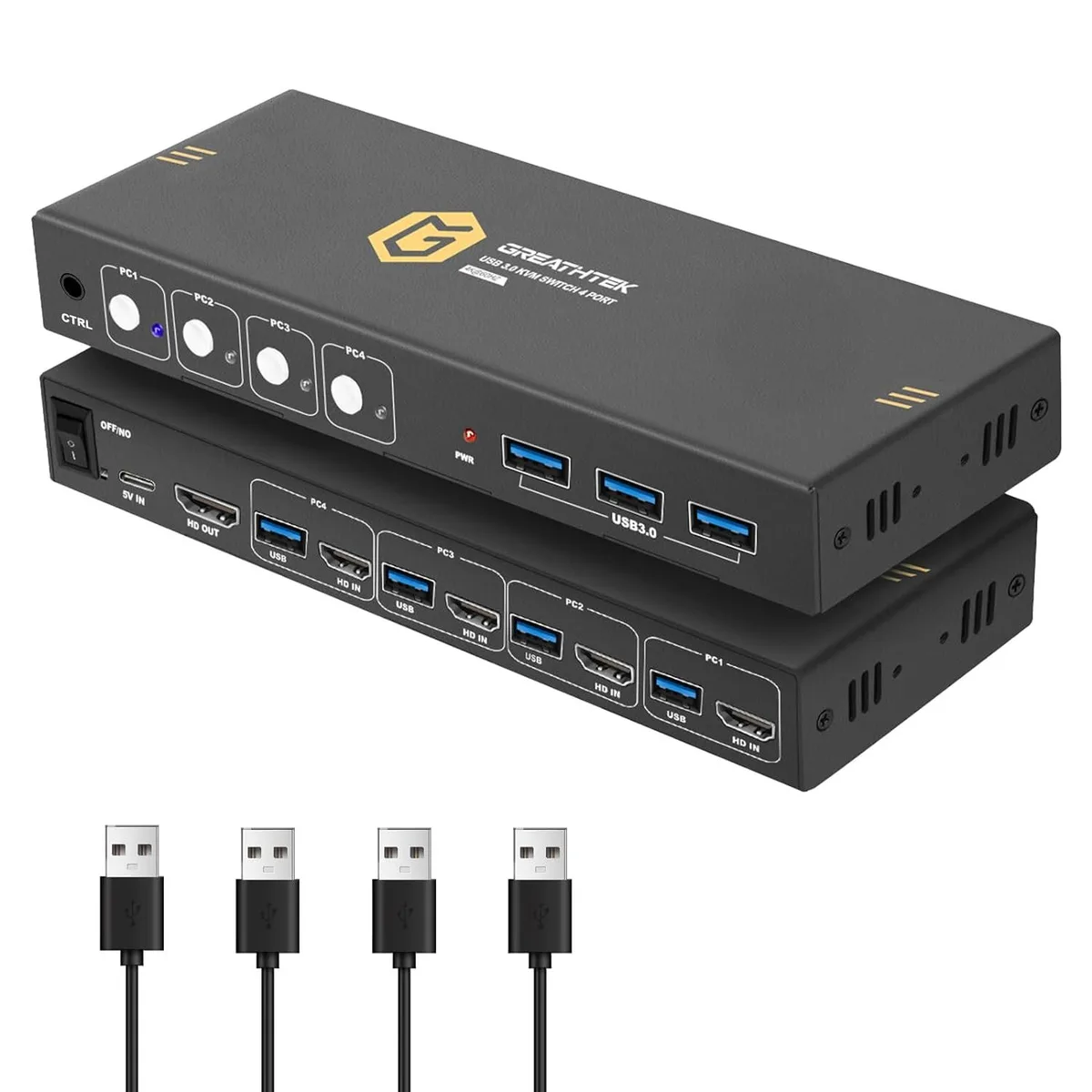 GCROWN GCROWN 4-Port HDMI KVM Switch 4K@60Hz 3 USB 3.0 Ports Button Switch — product photo