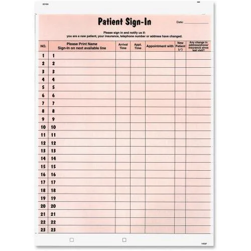 Tabbies Tabbies Confidential Patient Sign-In Label Forms 8-1/2" x 11" 23 Lines 125 Pack — product photo