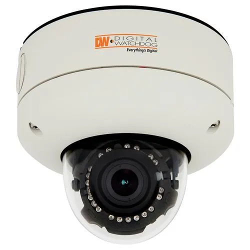 White vandal dome IP camera, compact 4.5 inch form factor, matte finish