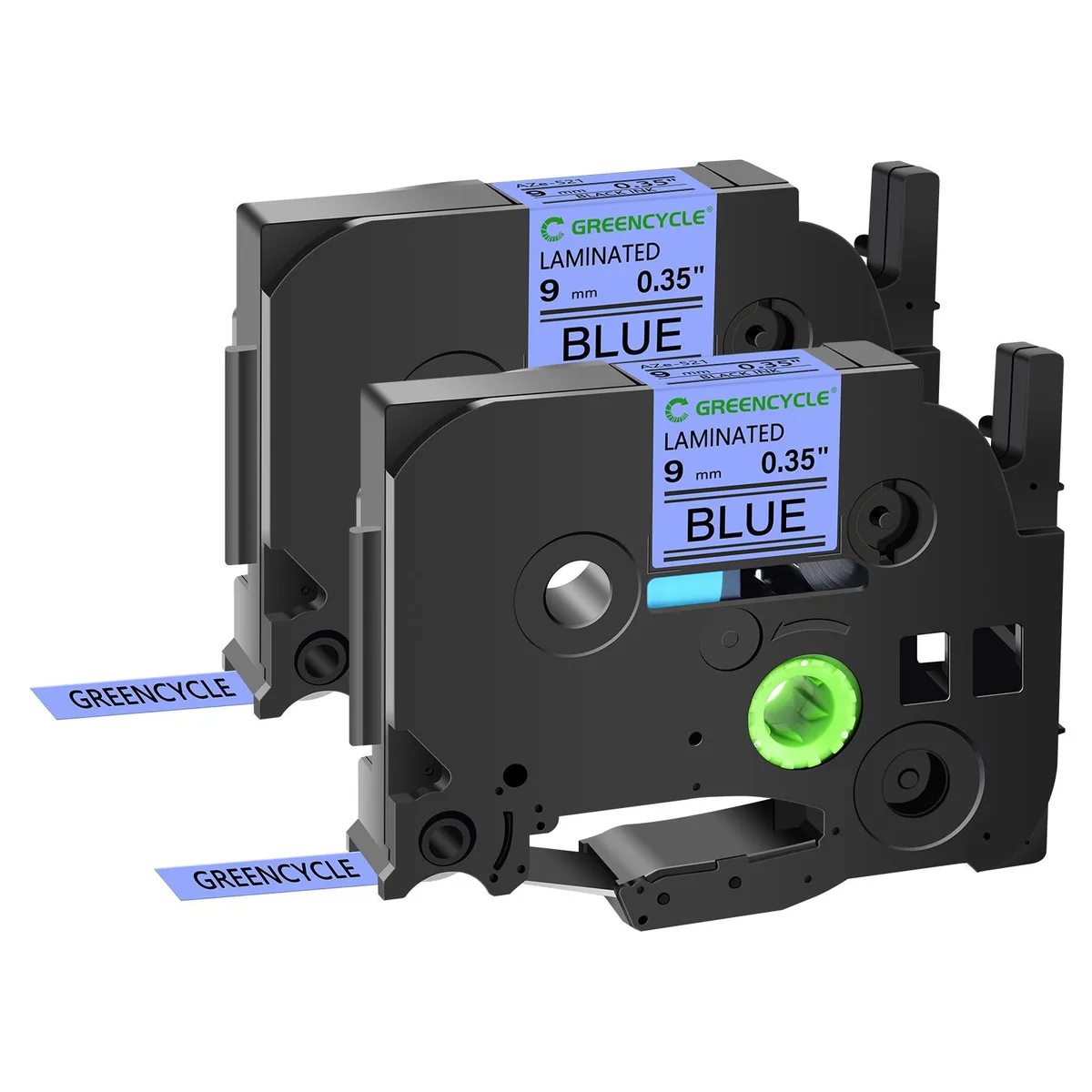 GREENCYCLE GREENCYCLE TZe-521 9mm Black on Blue Laminated Tape 2 Pack — product photo
