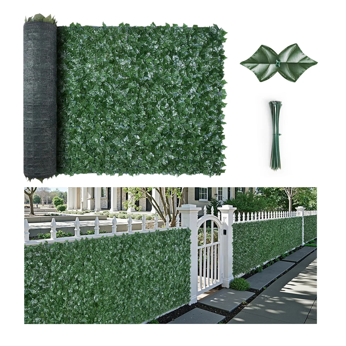 Green ivy privacy fence panel 39 by 98 inches with silk cloth leaves on plastic frame and PE mesh backing