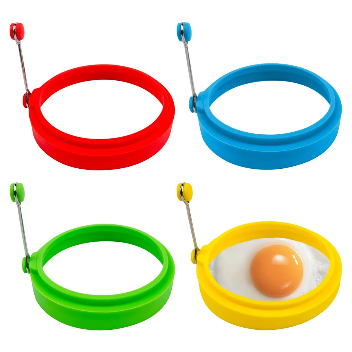 YOLCAR Silicone Egg Ring Set Molds Multicolor 4 Pack 10cm 230°C — product photo
