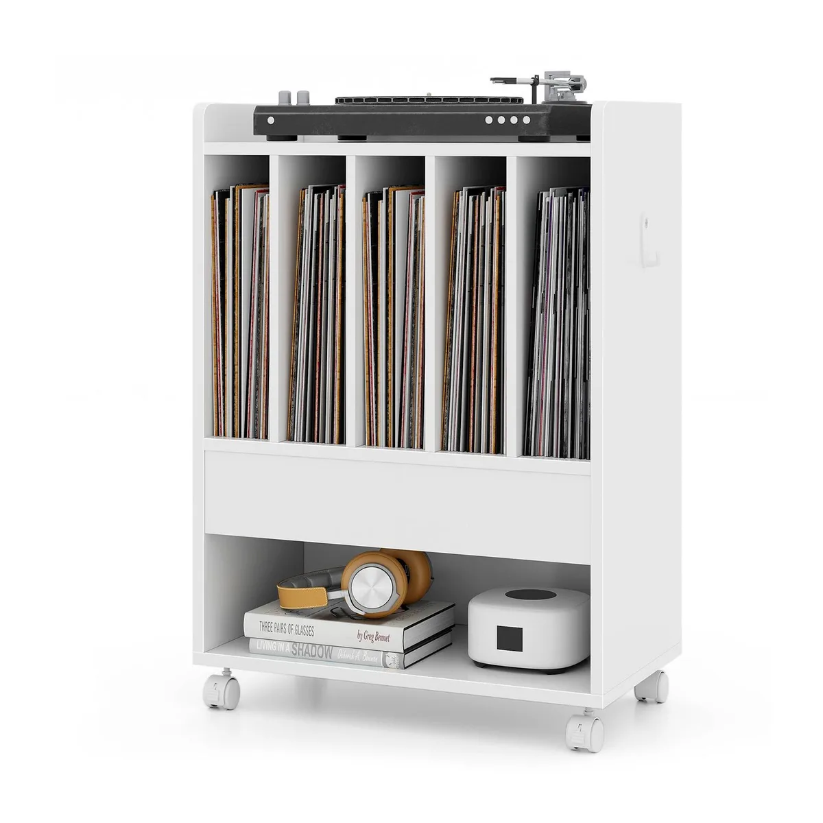 SlickBlue SlickBlue Record Rolling Turntable Stand with Drawer White 20.5 x 11.5 x 29 — product photo