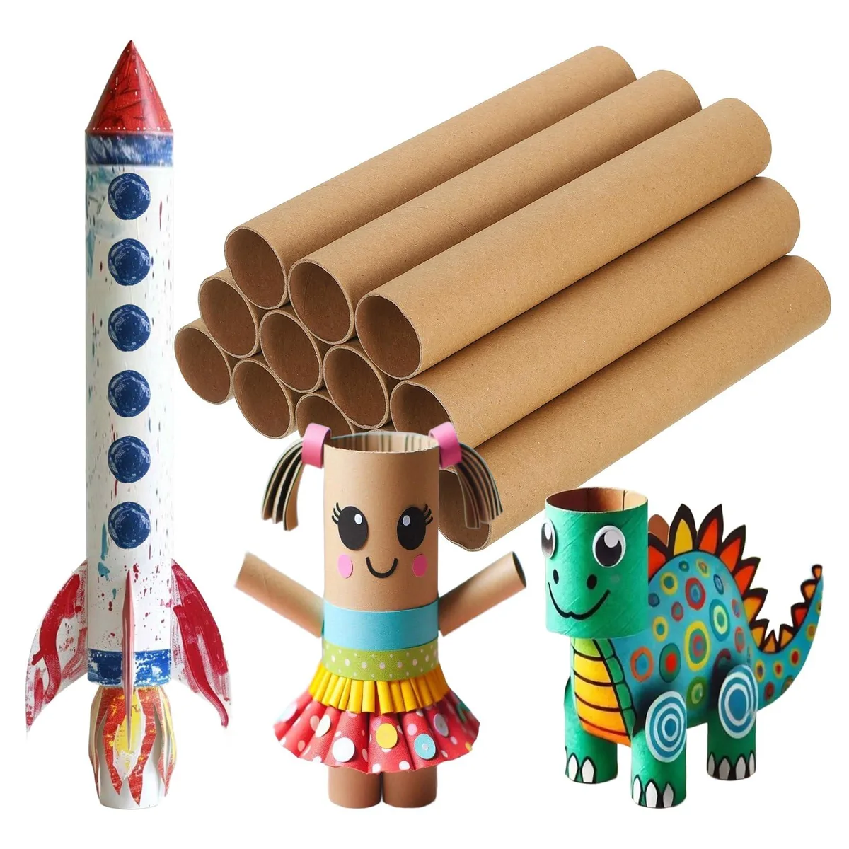 Twelve brown cardboard tubes, each 1.6 by 9.8 inches, smooth matte finish