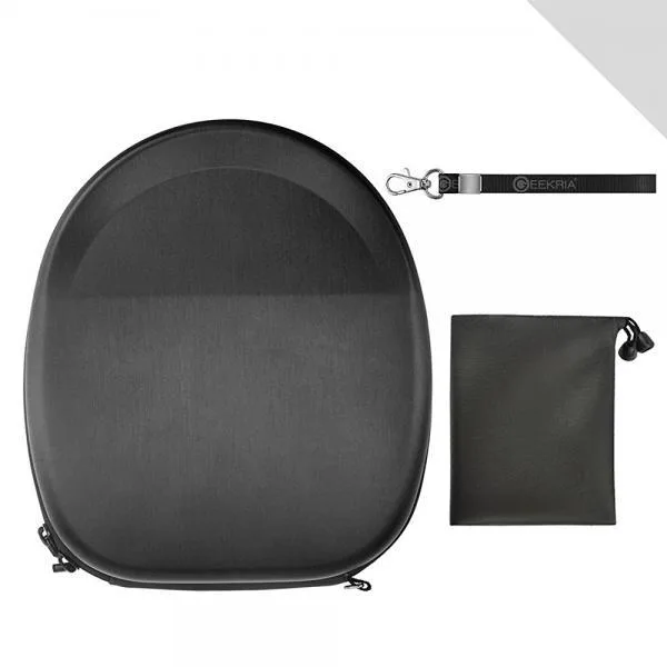 Hard-shell headphone case in black with zipper and carry handle