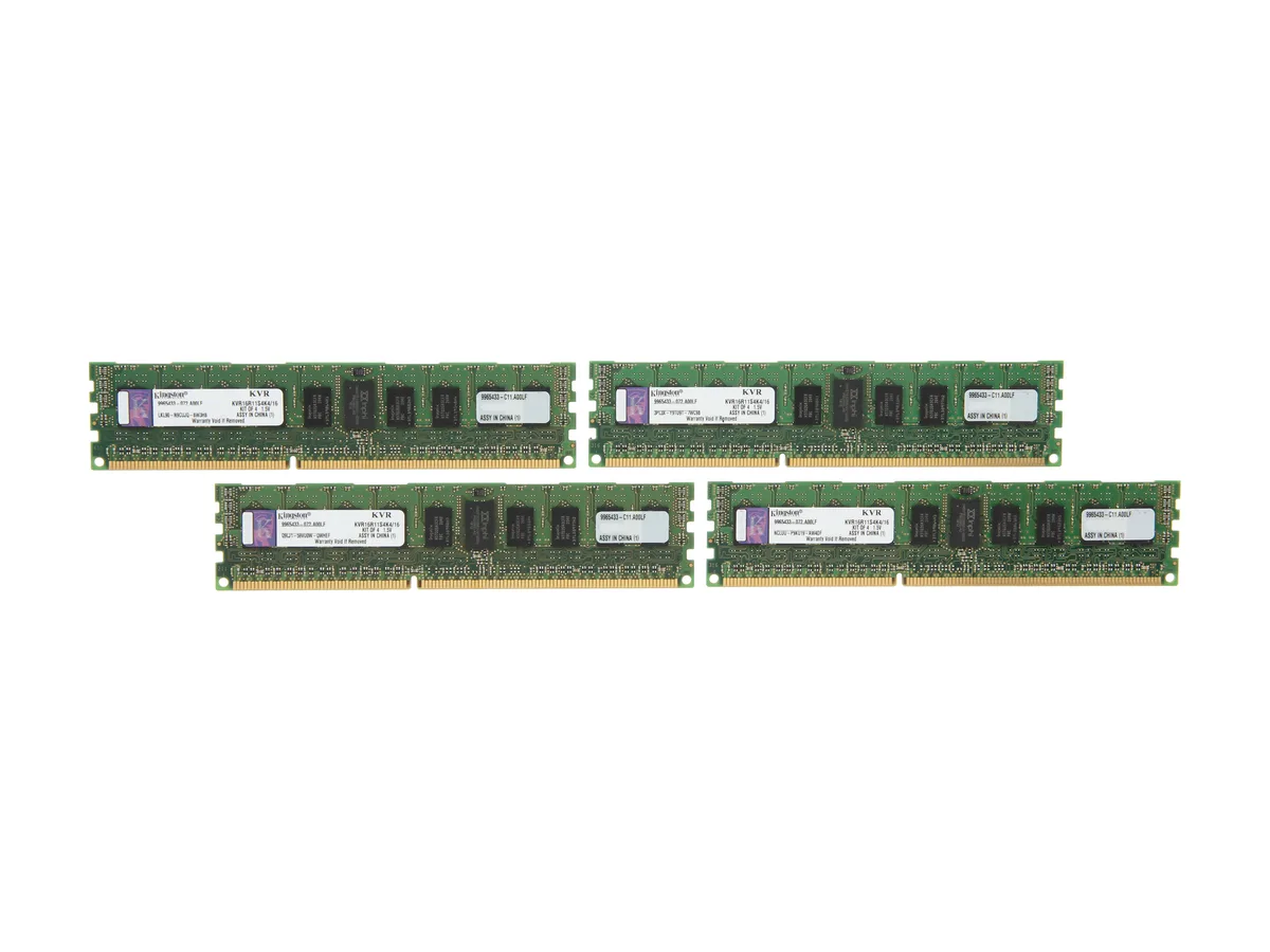 Kingston Technology Corp. Kingston Technology Corp. KVR16R11S4K4/16 16GB (4 x 4GB) DDR3 1600 ECC Registered server RAM — product photo