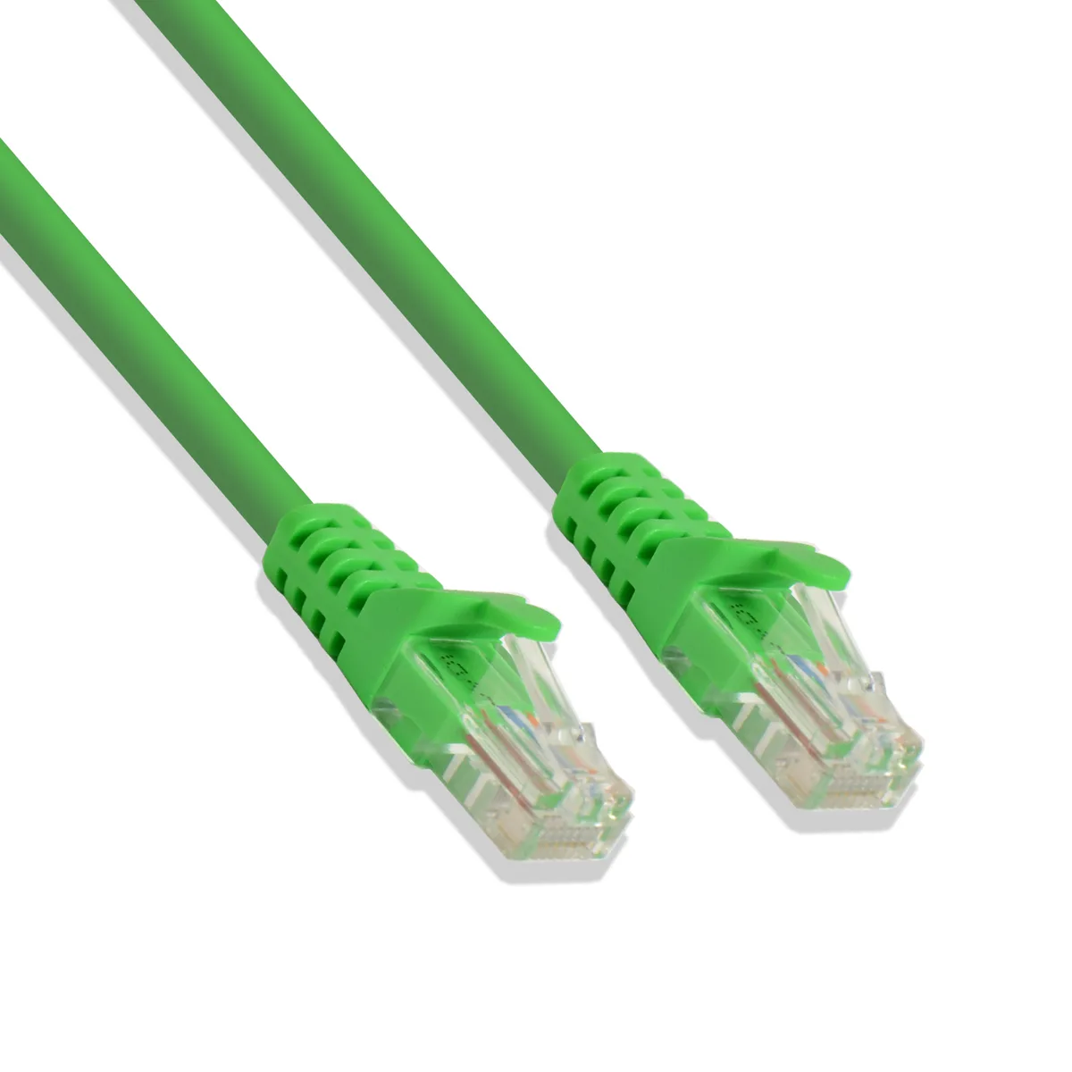 Five green Cat6 UTP patch cables, two feet each, with gold-plated RJ45 connectors and snag-free boots