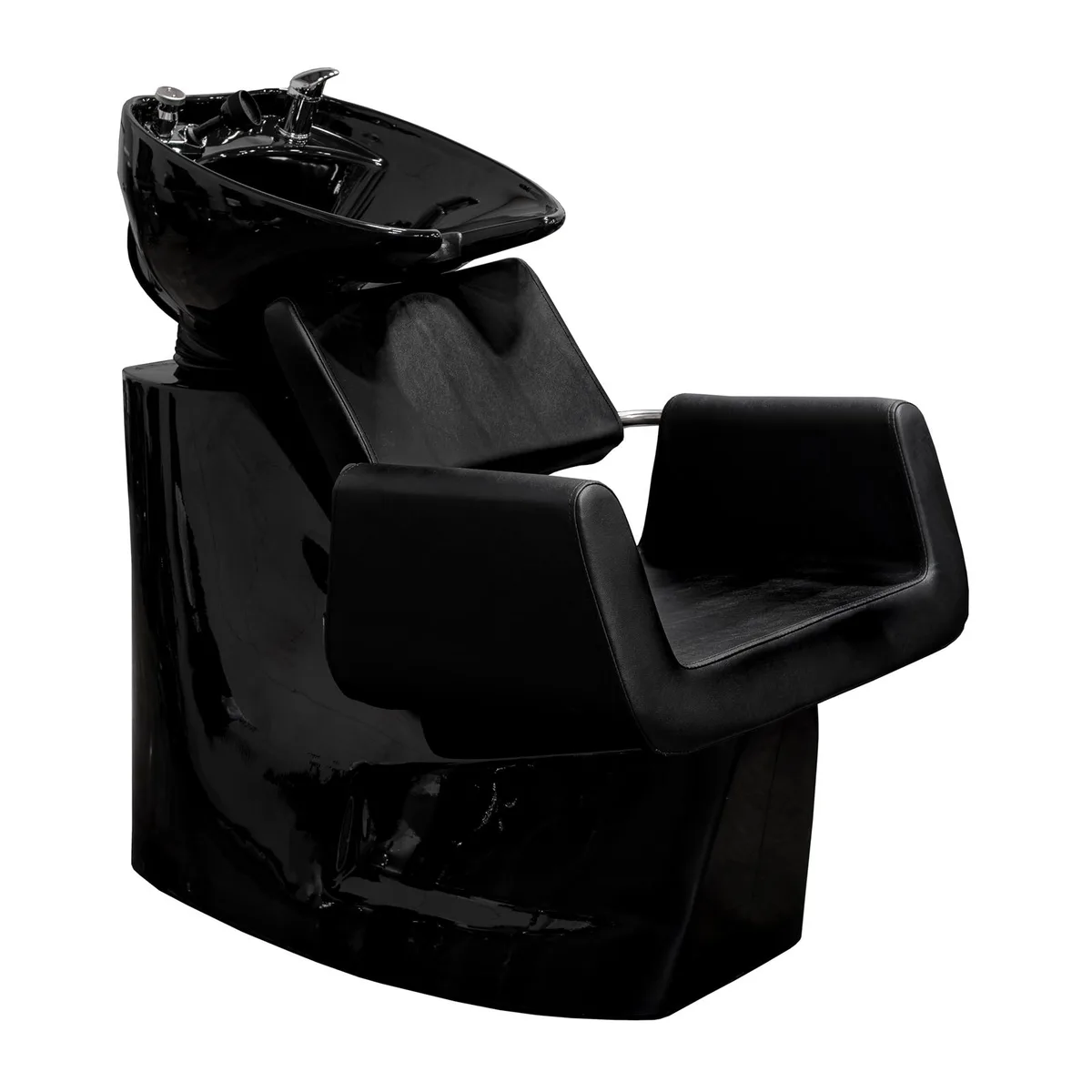 Black salon backwash unit with square vinyl cushion, ceramic basin and single lever faucet