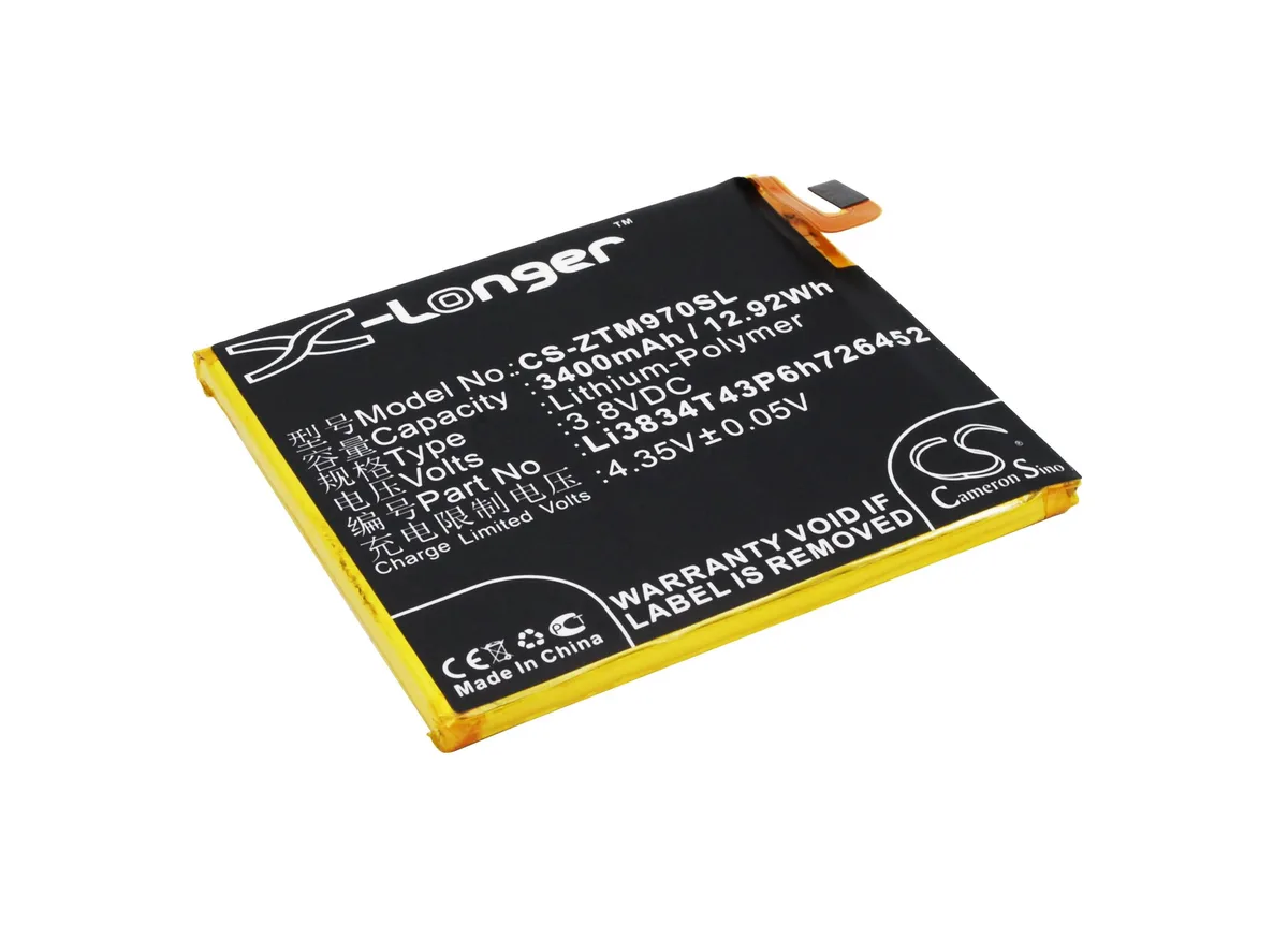 Rectangular flat battery pack with smooth dark finish and gold contacts