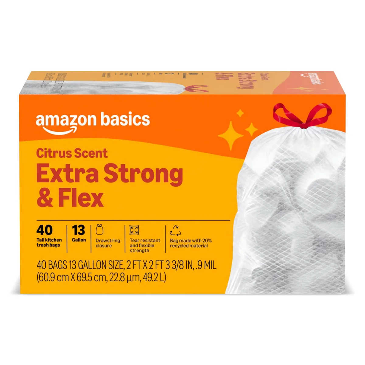 White 13 gallon drawstring trash bags pack of 40