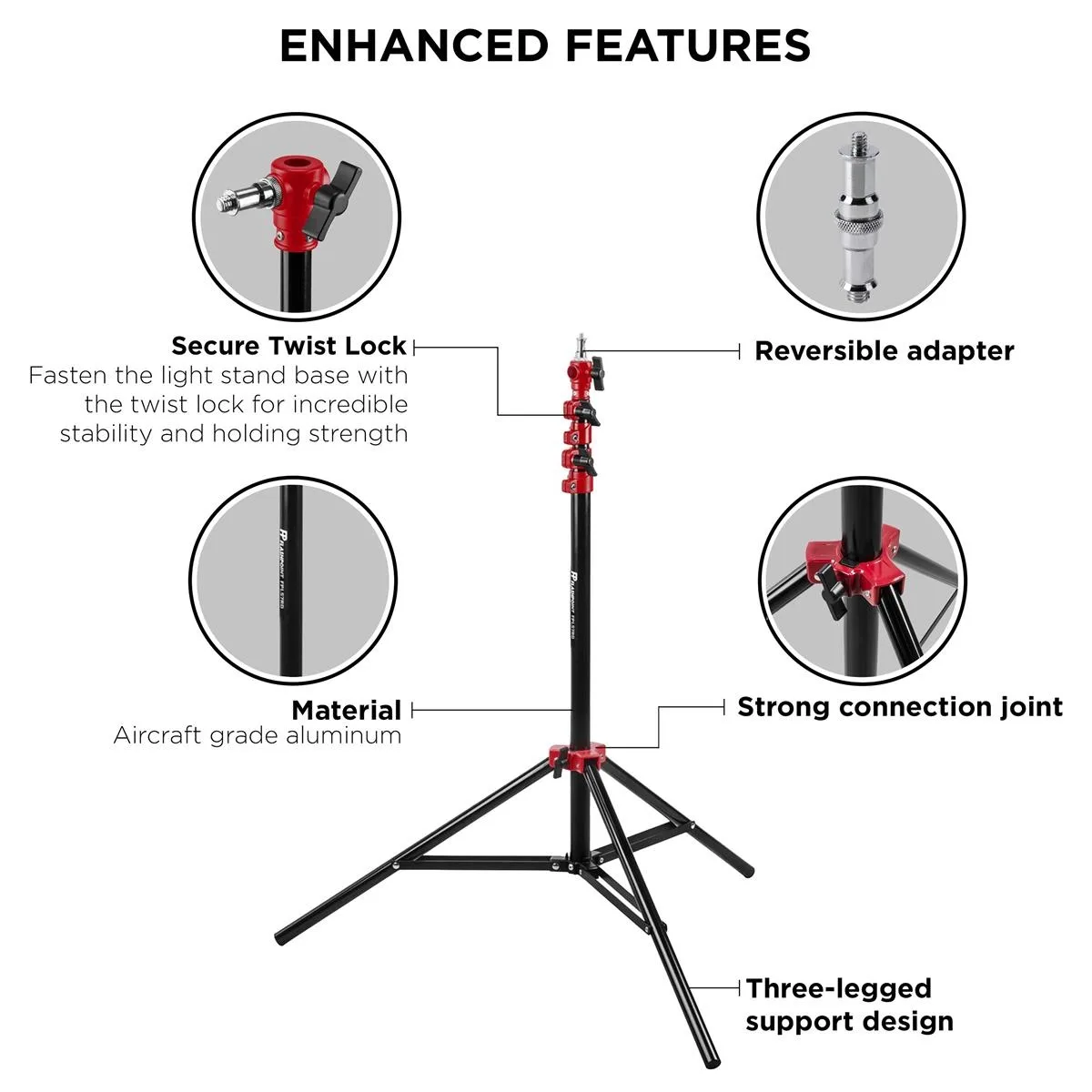 Flashpoint Brand Flashpoint Brand 7.2 ft Red Color Coded Pro Air-Cushioned Heavy-Duty Light Stand V2 — product photo
