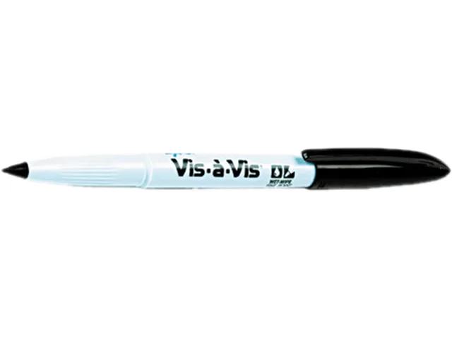 A box of twelve black fine-point wet-erase markers