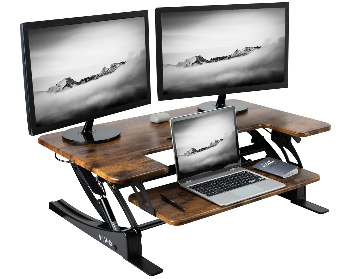 VIVO VIVO 36" Standing Desk Riser Vintage Brown Black Frame — product photo