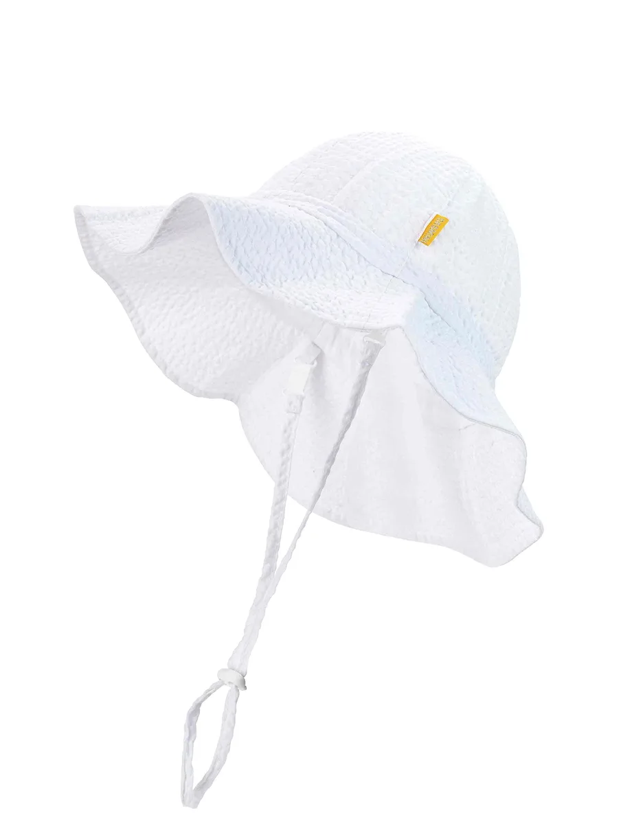 Black polyester bucket hat with wide brim and adjustable drawstring