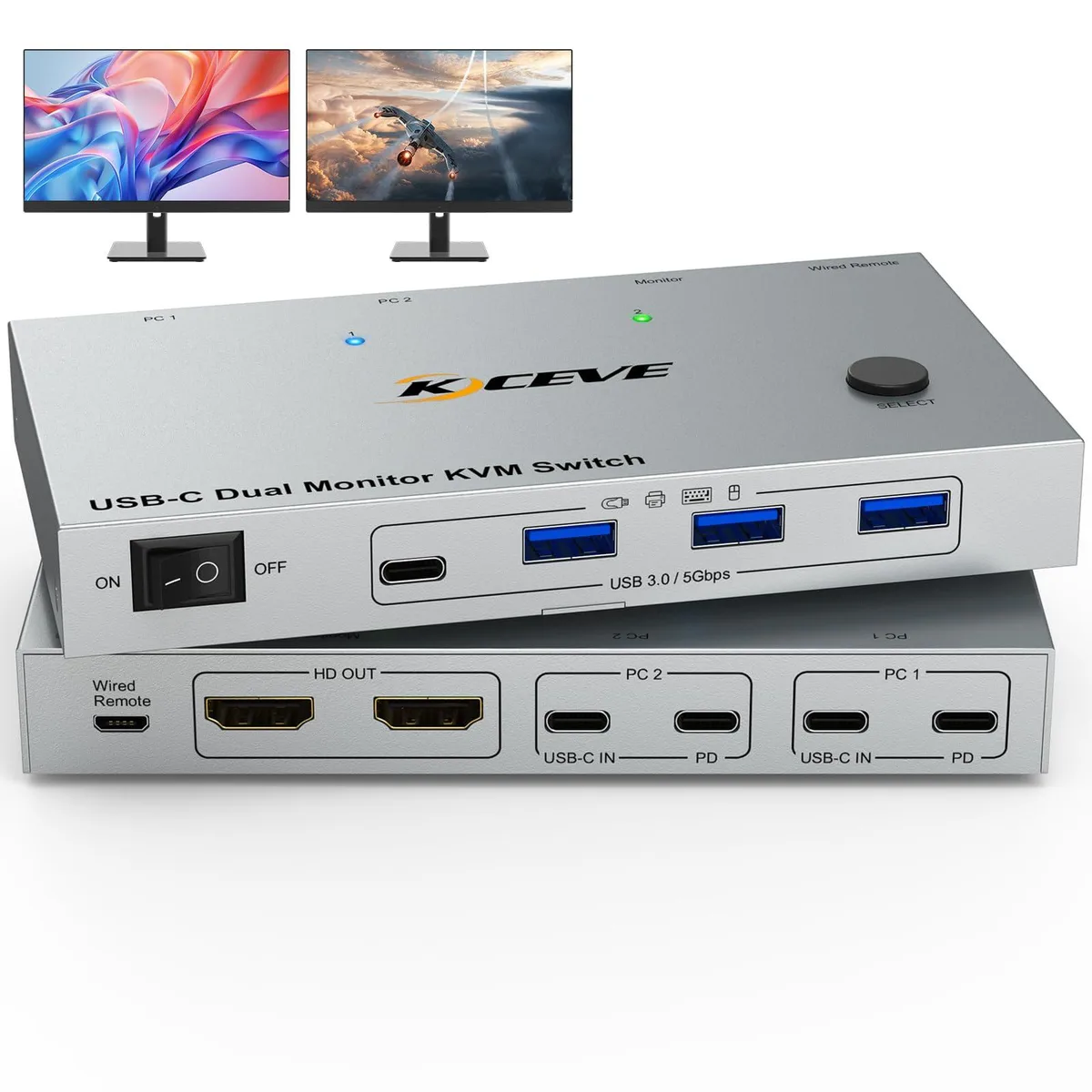Vszerda Vszerda KC-KVMC212H-US KVM Switch 2 Laptops 2 Monitors 4K@60Hz 80W PD — product photo