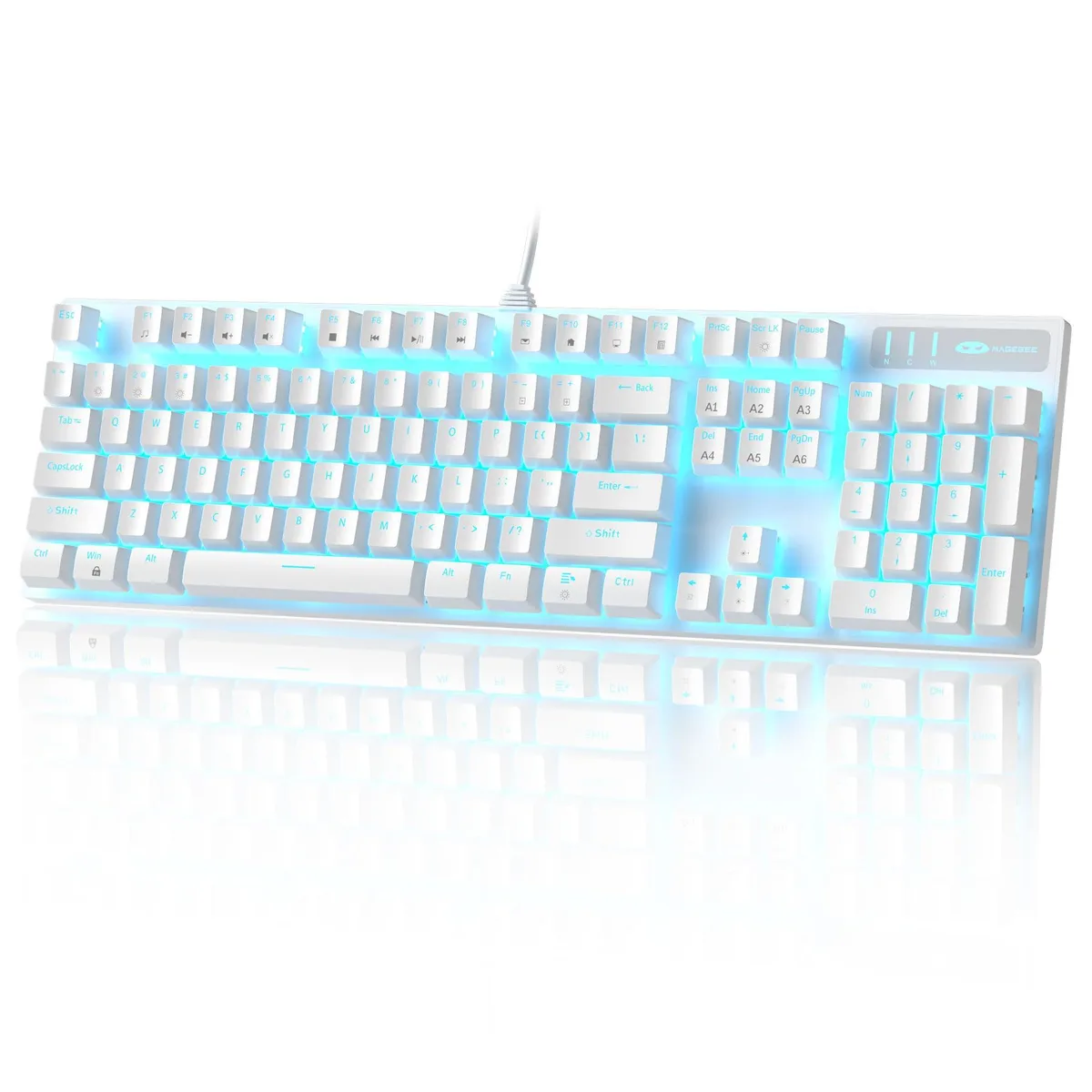  Magegee 824009 Gaming Keyboard White Blue Switch 104 Keys 18 Backlight Modes — product photo