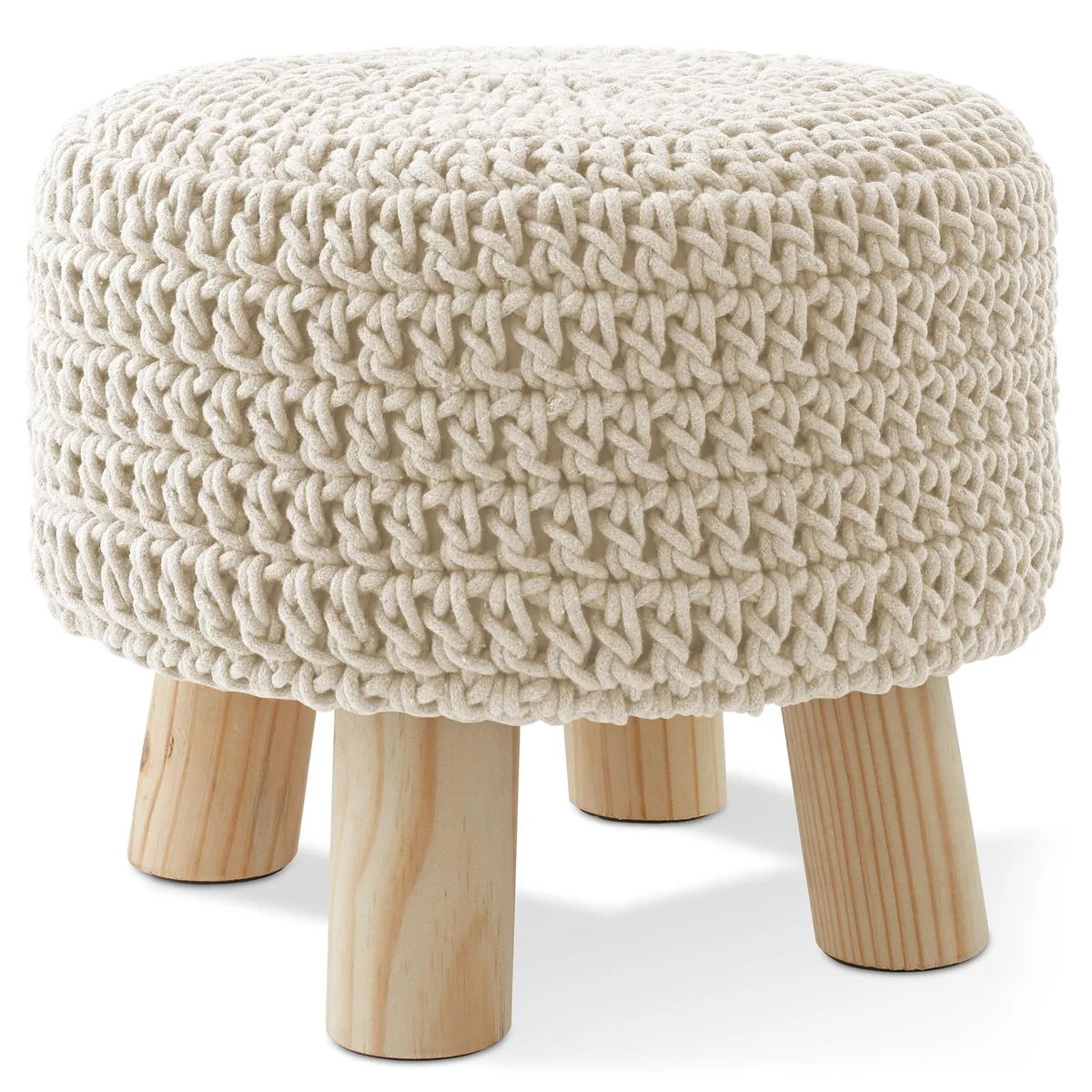 Casafield Casafield Hand-Knitted Cotton Pouf Ottoman 13" × 11" Natural — product photo