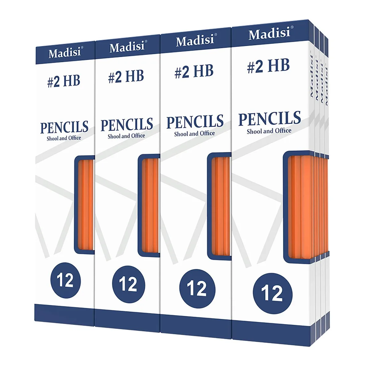 Yellow hexagonal wood-cased HB pencils in 16 boxes of 12, pre-sharpened with pink erasers