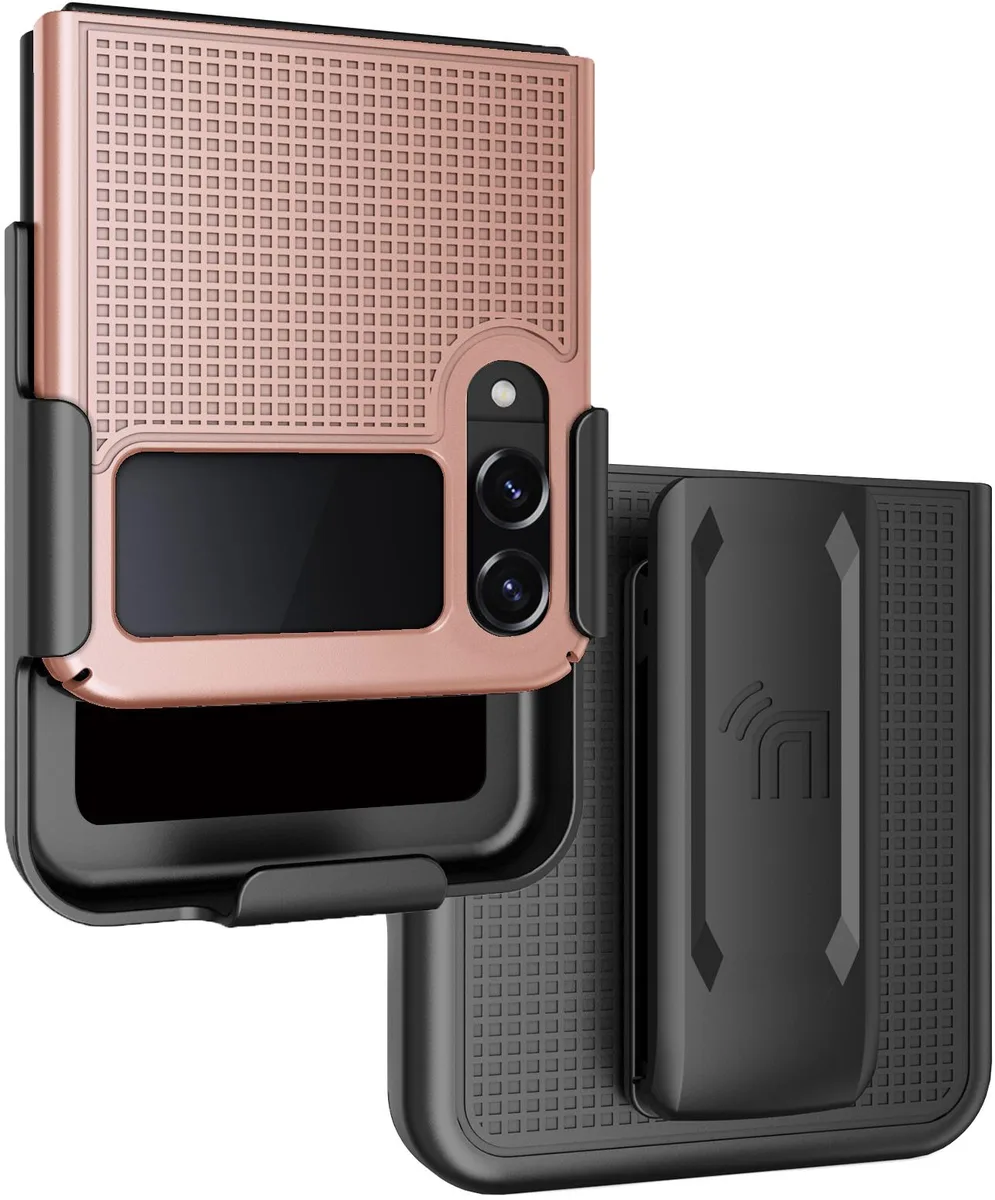 Nakedcellphone Nakedcellphone Grid Case + Belt Clip for Samsung Galaxy Z Flip 4 5G 2022 Rose Gold — product photo