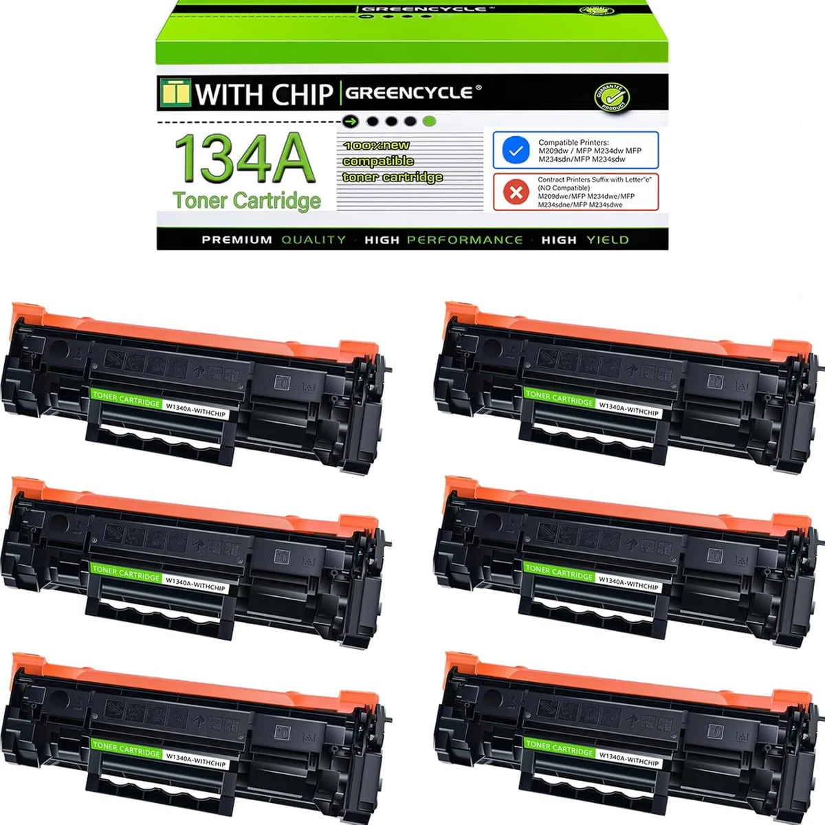 GREENCYCLE GREENCYCLE W1340A Black Toner Cartridge 6 Pack 1100 Pages — product photo