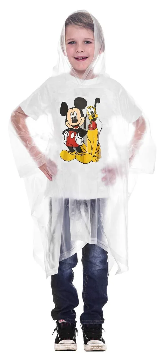Disney Kids Vinyl Rain Poncho Hoodie Mickey Pluto Clear 42.5x30in — product photo